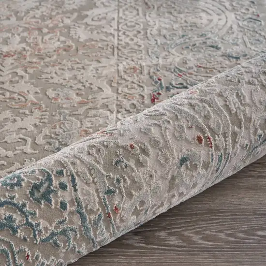 Gray And Red Medallion Distressed Area Rug Photo 8