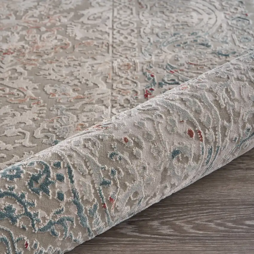 Gray And Red Medallion Distressed Area Rug Photo 8