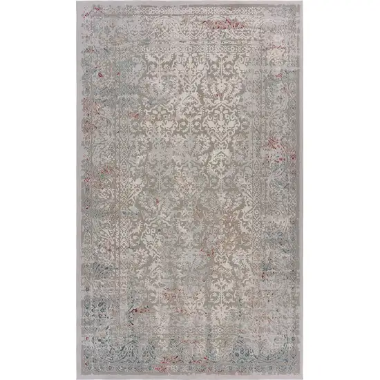 Gray And Red Medallion Distressed Area Rug Photo 2