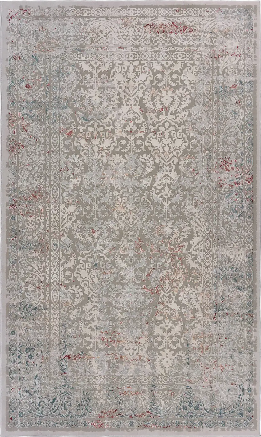 Gray And Red Medallion Distressed Area Rug Photo 2