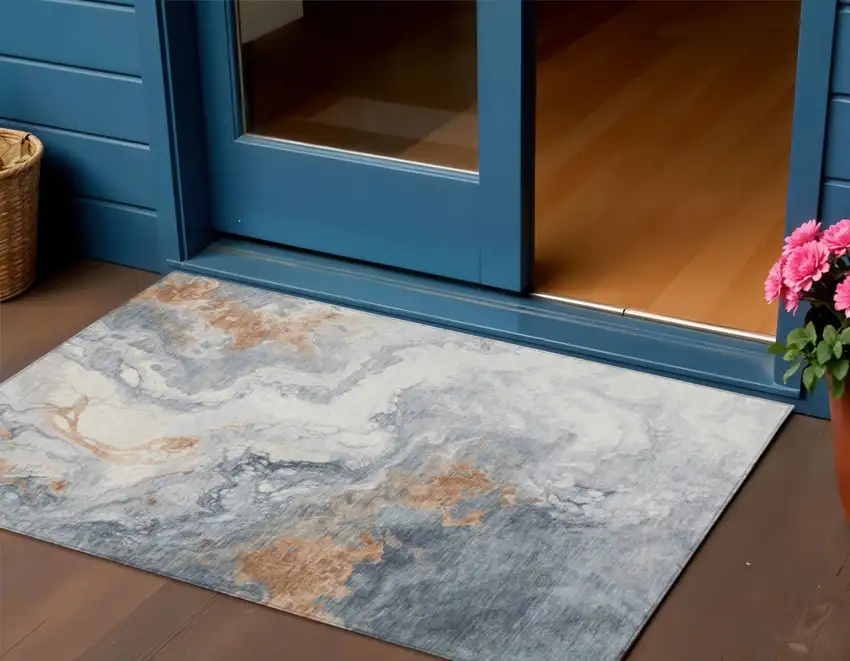 Gray And Rust Abstract Washable Indoor Outdoor Area Rug Photo 2