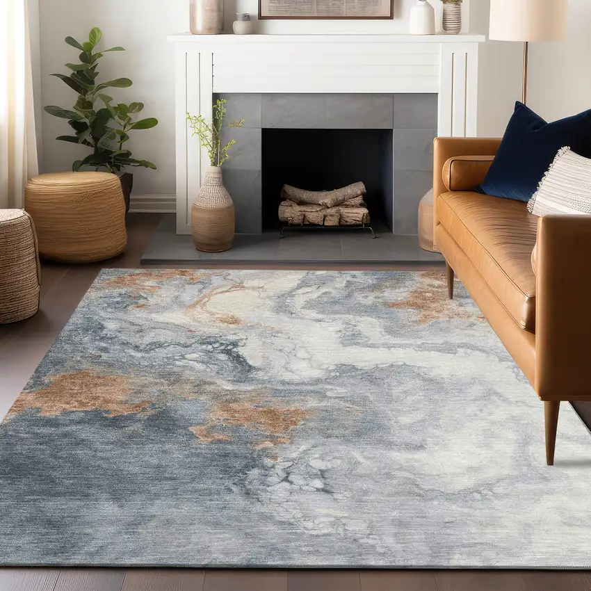 Gray And Rust Abstract Washable Indoor Outdoor Area Rug Photo 6