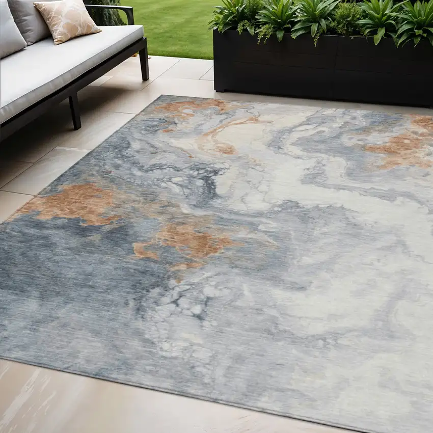 Gray And Rust Abstract Washable Indoor Outdoor Area Rug Photo 2
