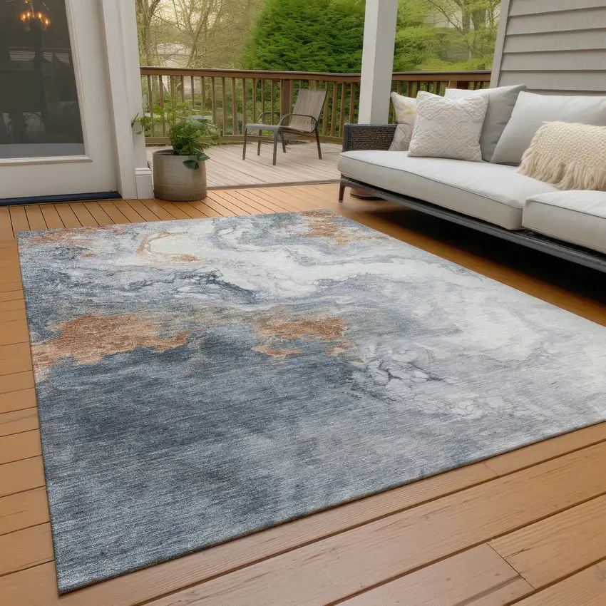 Gray And Rust Abstract Washable Indoor Outdoor Area Rug Photo 7