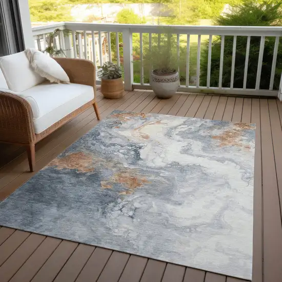 Gray And Rust Abstract Washable Indoor Outdoor Area Rug Photo 4