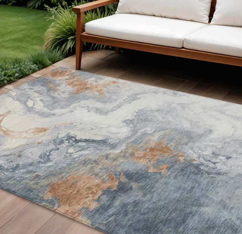 Gray And Rust Abstract Washable Indoor Outdoor Area Rug Photo 2