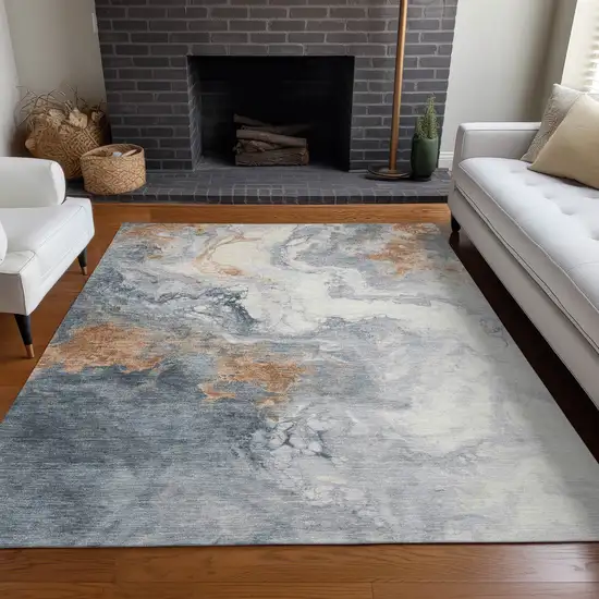 Gray And Rust Abstract Washable Indoor Outdoor Area Rug Photo 6