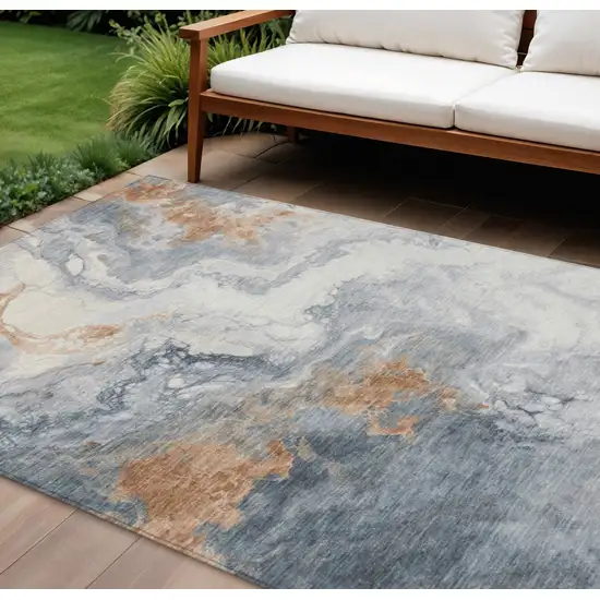 Gray And Rust Abstract Washable Indoor Outdoor Area Rug Photo 2