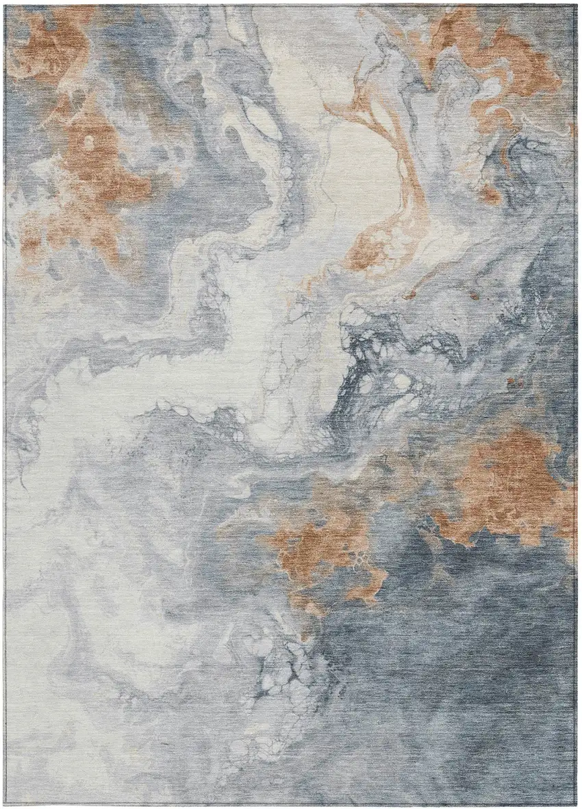 Gray And Rust Abstract Washable Indoor Outdoor Area Rug Photo 6