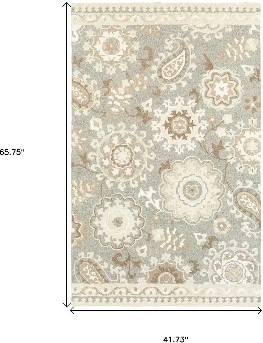 Gray And Sand Wool Floral Hand Tufted Area Rug Photo 3