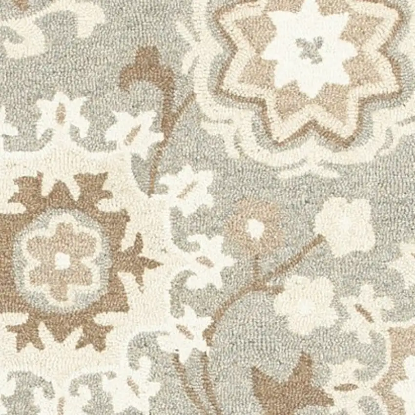 Gray And Sand Wool Floral Hand Tufted Area Rug Photo 9