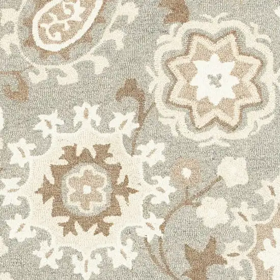 Gray And Sand Wool Floral Hand Tufted Area Rug Photo 4