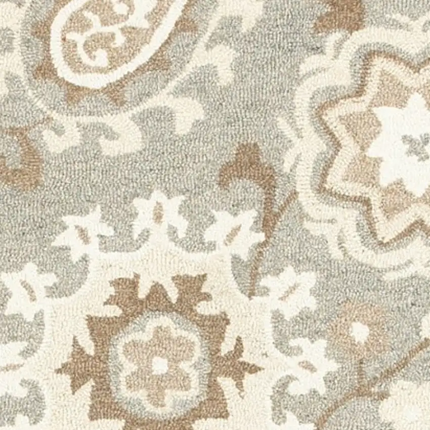 Gray And Sand Wool Floral Hand Tufted Area Rug Photo 5