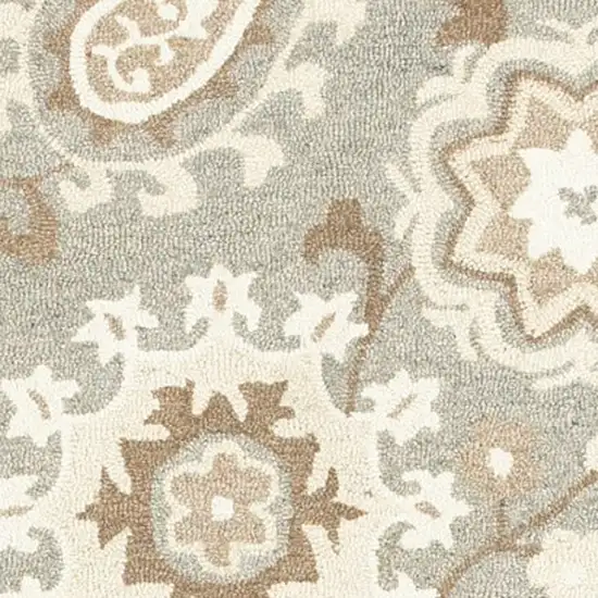 Gray And Sand Wool Floral Hand Tufted Area Rug Photo 5