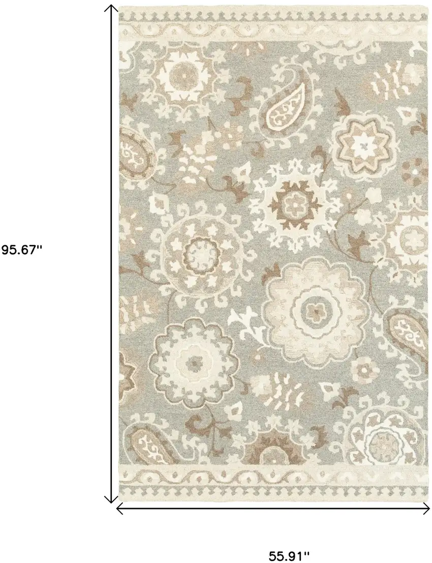 Gray And Sand Wool Floral Hand Tufted Area Rug Photo 3