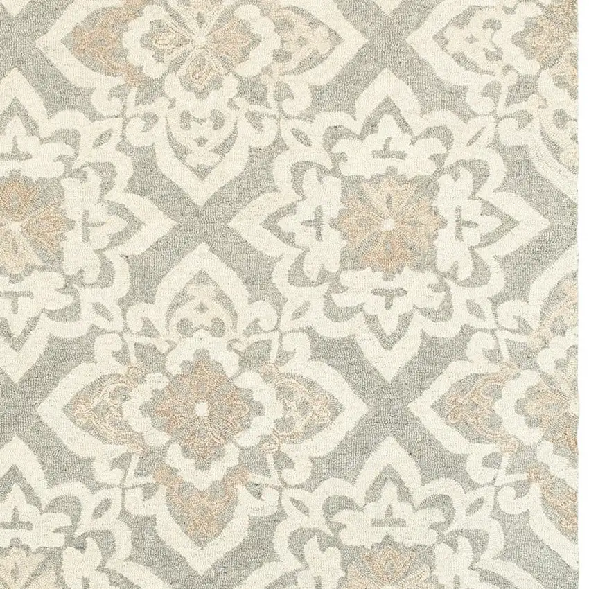 Gray And Sand Wool Geometric Hand Tufted Area Rug Photo 9