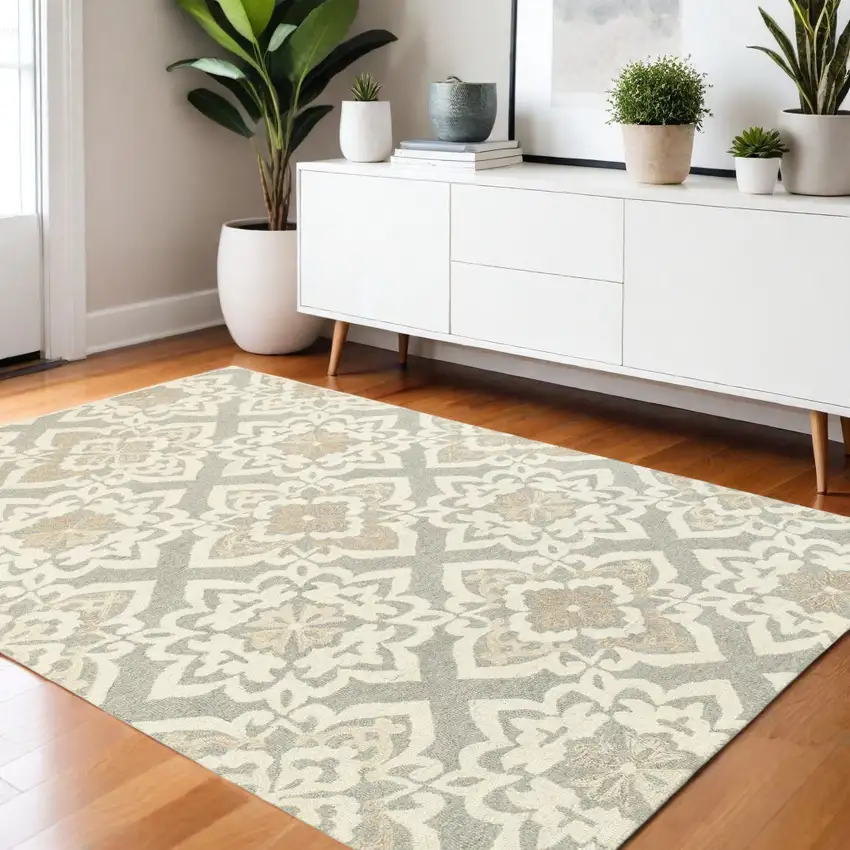 Gray And Sand Wool Geometric Hand Tufted Area Rug Photo 1