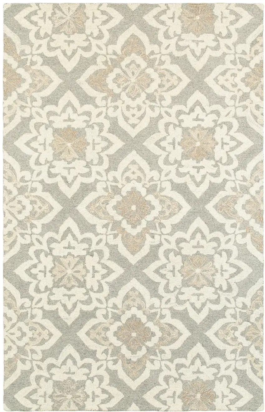 Gray And Sand Wool Geometric Hand Tufted Area Rug Photo 2