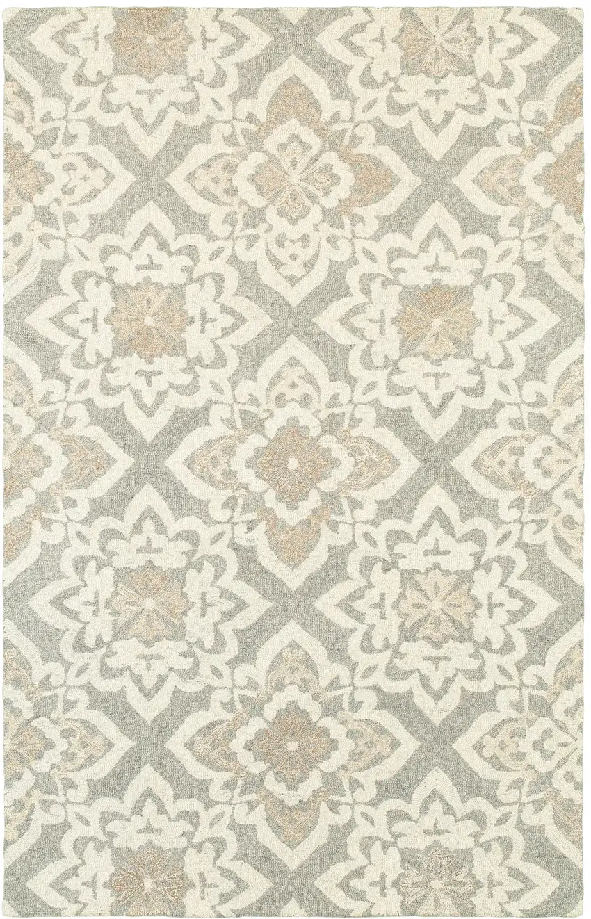 Gray And Sand Wool Geometric Hand Tufted Area Rug Photo 5