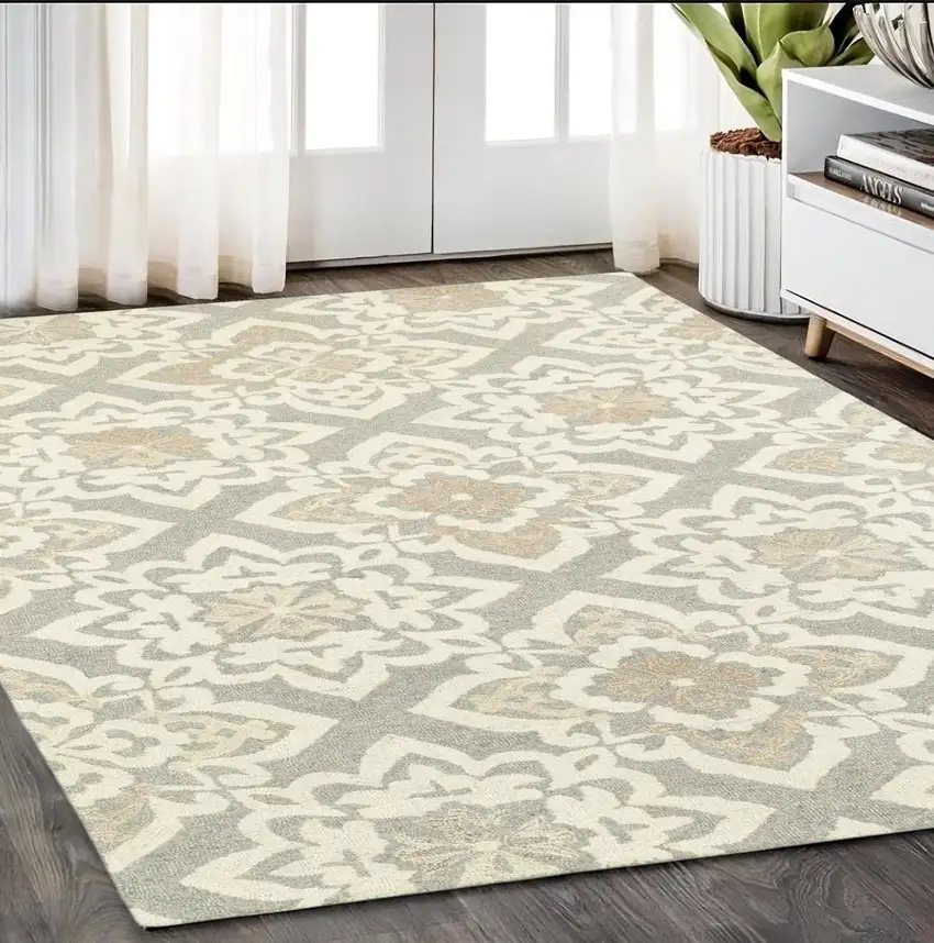 Gray And Sand Wool Geometric Hand Tufted Area Rug Photo 1