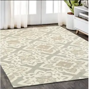 Photo of Gray And Sand Wool Geometric Hand Tufted Area Rug