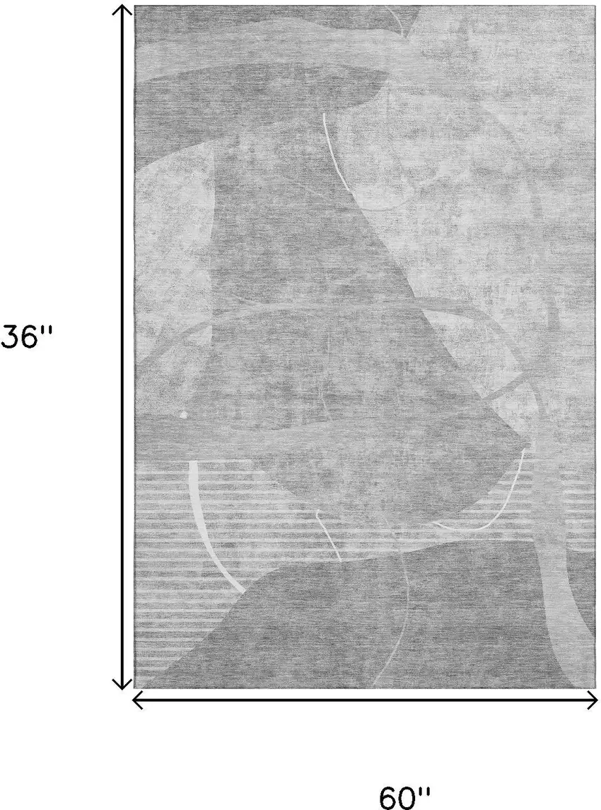 Gray And Silver Abstract Geometric Washable Area Rug With UV Protection Photo 3