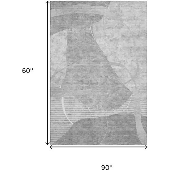 Gray And Silver Abstract Geometric Washable Area Rug With UV Protection Photo 3