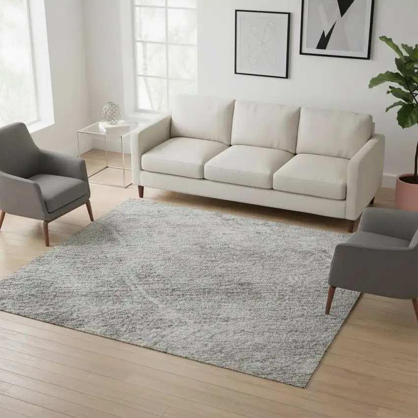 Gray And Silver Abstract Geometric Washable Area Rug With UV Protection Photo 2