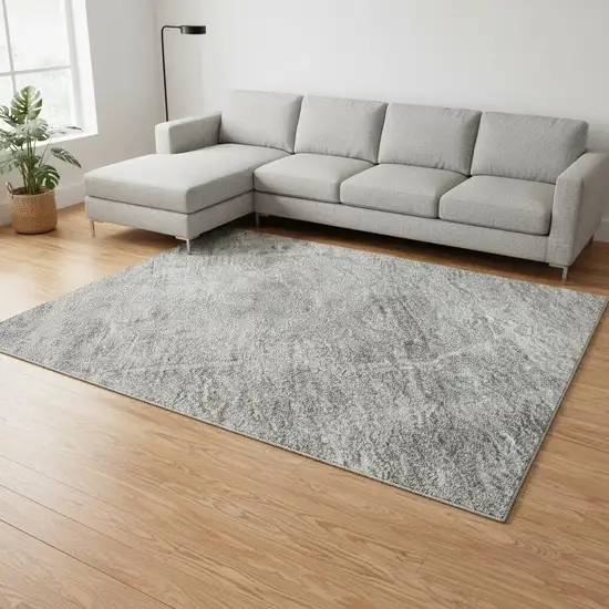 Gray And Silver Abstract Geometric Washable Area Rug With UV Protection Photo 2