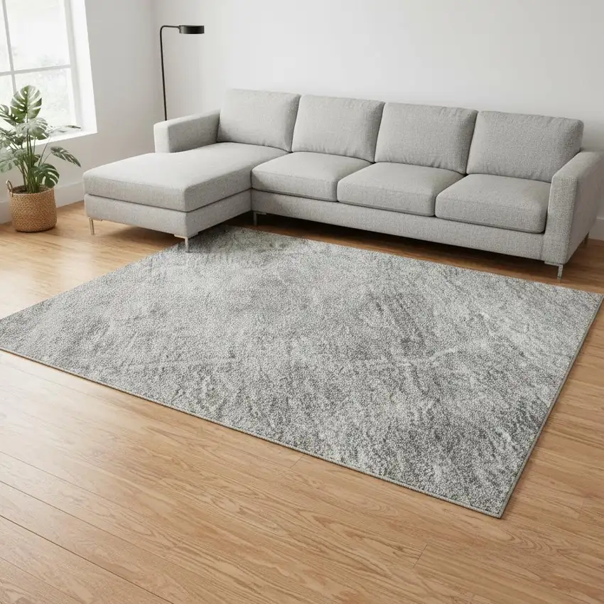 Gray And Silver Abstract Geometric Washable Area Rug With UV Protection Photo 2