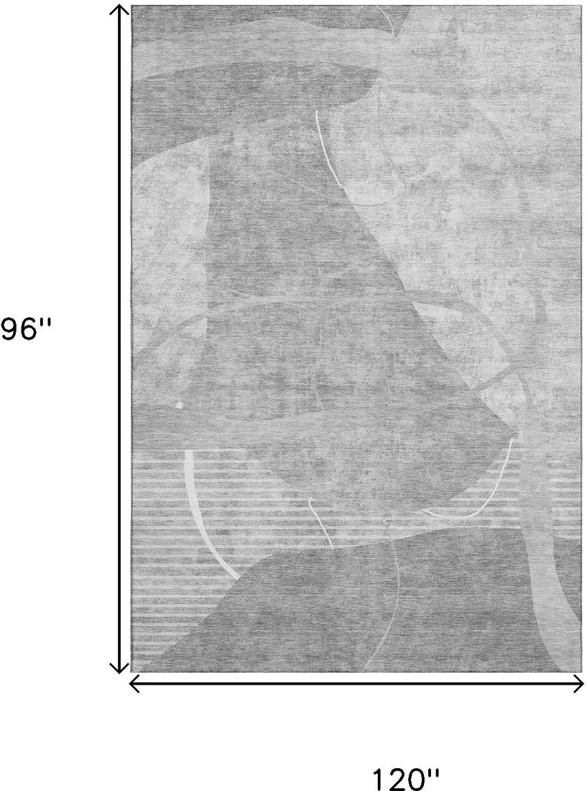 Gray And Silver Abstract Geometric Washable Area Rug With UV Protection Photo 3