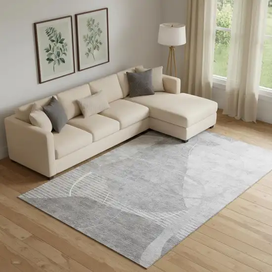 Gray And Silver Abstract Geometric Washable Area Rug With UV Protection Photo 1