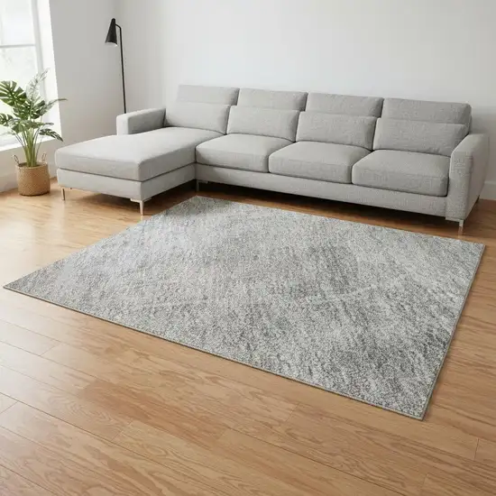 Gray And Silver Abstract Geometric Washable Area Rug With UV Protection Photo 2