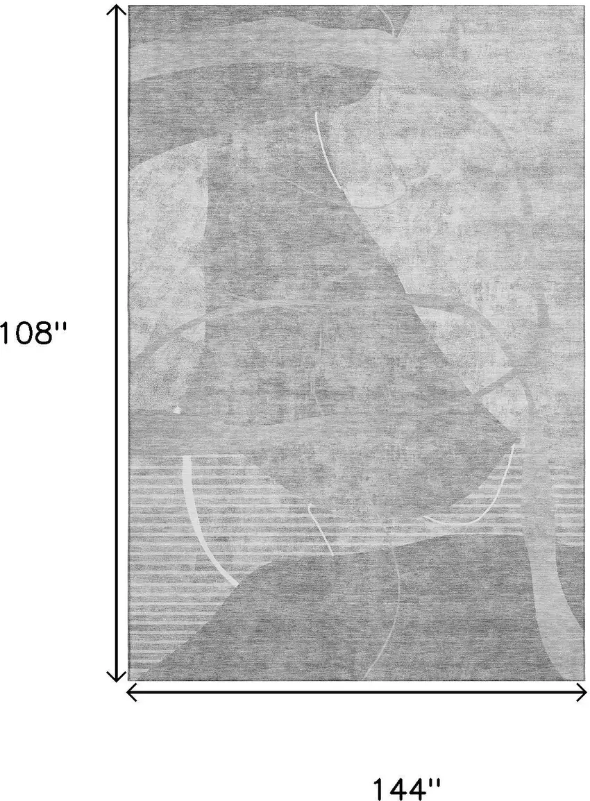 Gray And Silver Abstract Geometric Washable Area Rug With UV Protection Photo 3