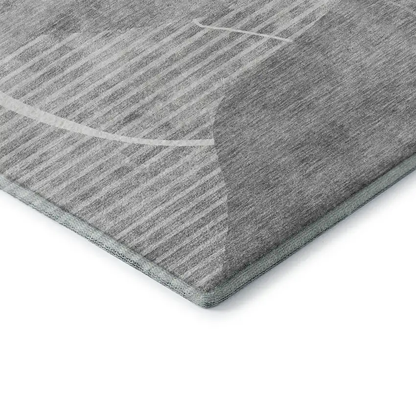 Gray And Silver Abstract Geometric Washable Area Rug With UV Protection Photo 7