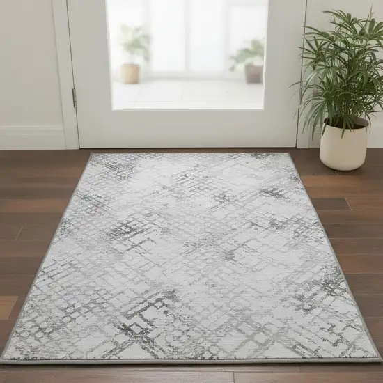 Gray And Silver Abstract Geometric Washable Area Rug With UV Protection Photo 2