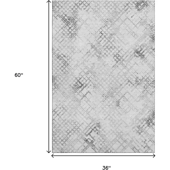 Gray And Silver Abstract Geometric Washable Area Rug With UV Protection Photo 3