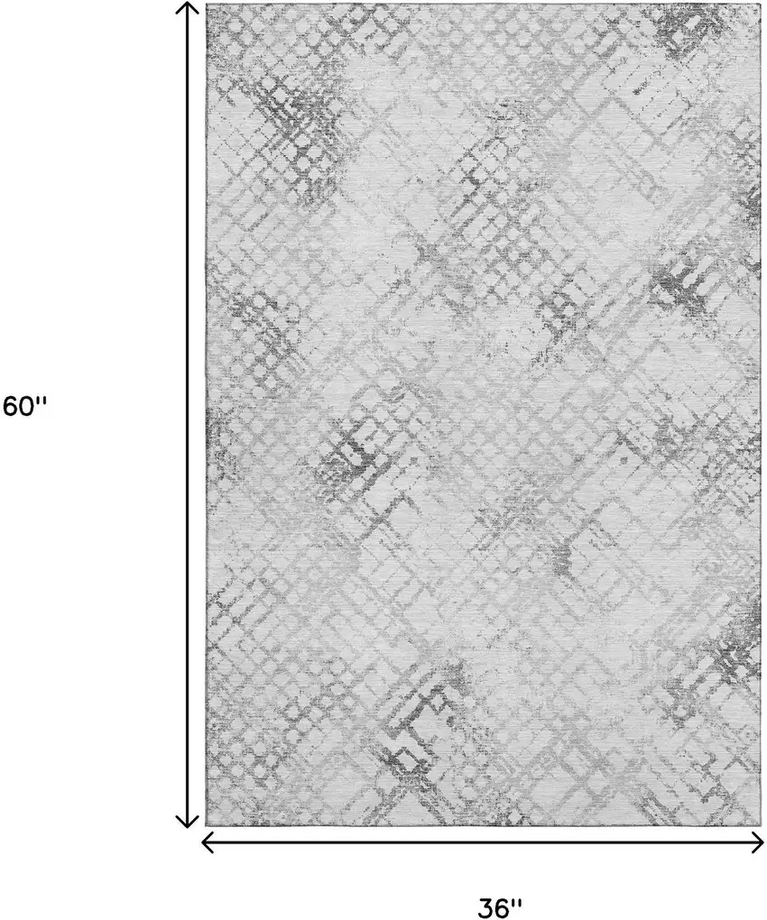 Gray And Silver Abstract Geometric Washable Area Rug With UV Protection Photo 3