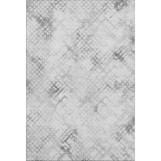 Gray And Silver Abstract Geometric Washable Area Rug With UV Protection Photo 1
