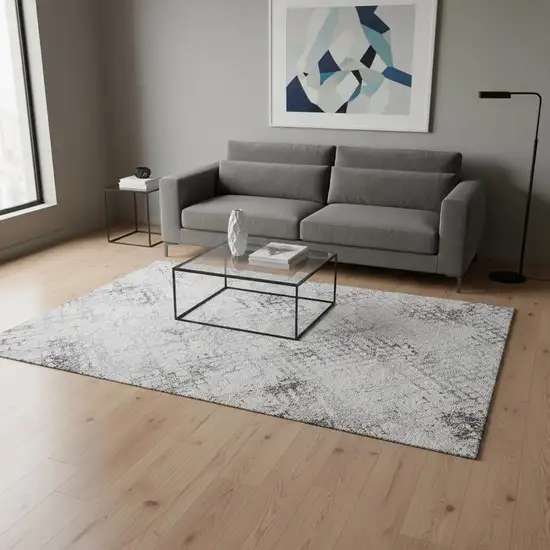 Gray And Silver Abstract Geometric Washable Area Rug With UV Protection Photo 2