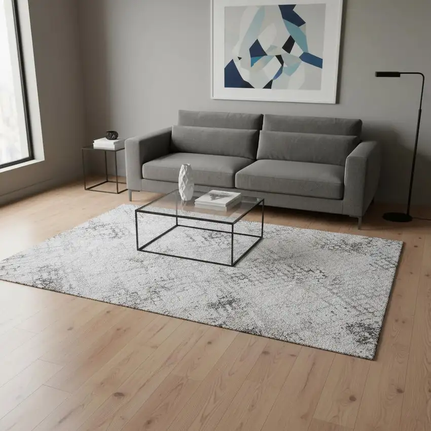 Gray And Silver Abstract Geometric Washable Area Rug With UV Protection Photo 2