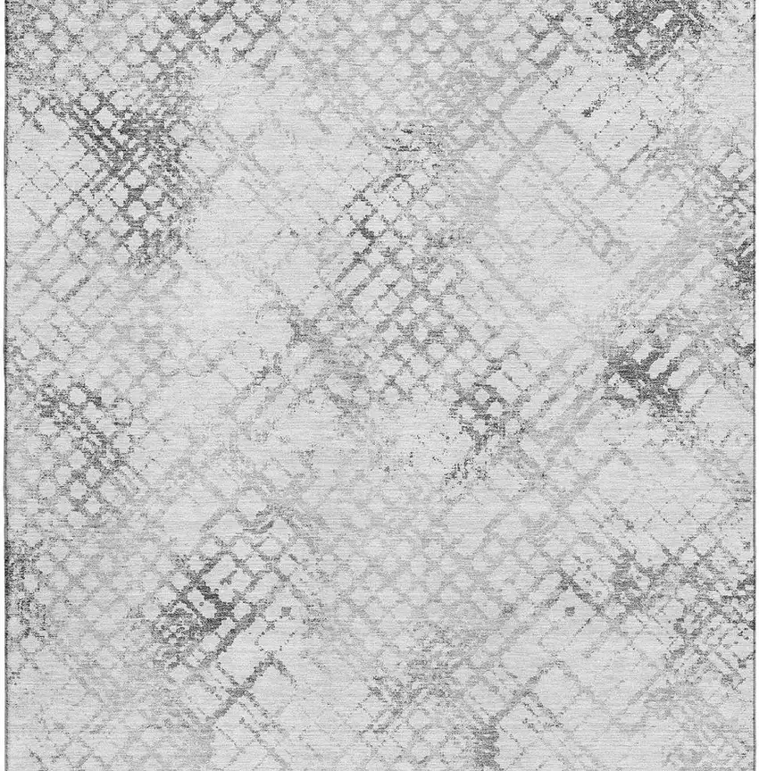 Gray And Silver Abstract Geometric Washable Area Rug With UV Protection Photo 4