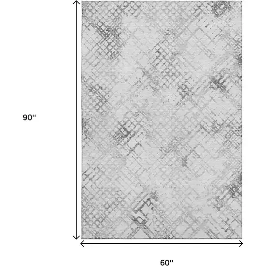 Gray And Silver Abstract Geometric Washable Area Rug With UV Protection Photo 3
