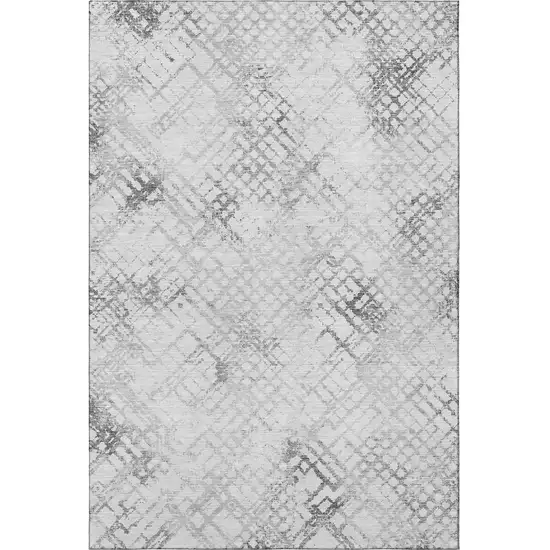 Gray And Silver Abstract Geometric Washable Area Rug With UV Protection Photo 4
