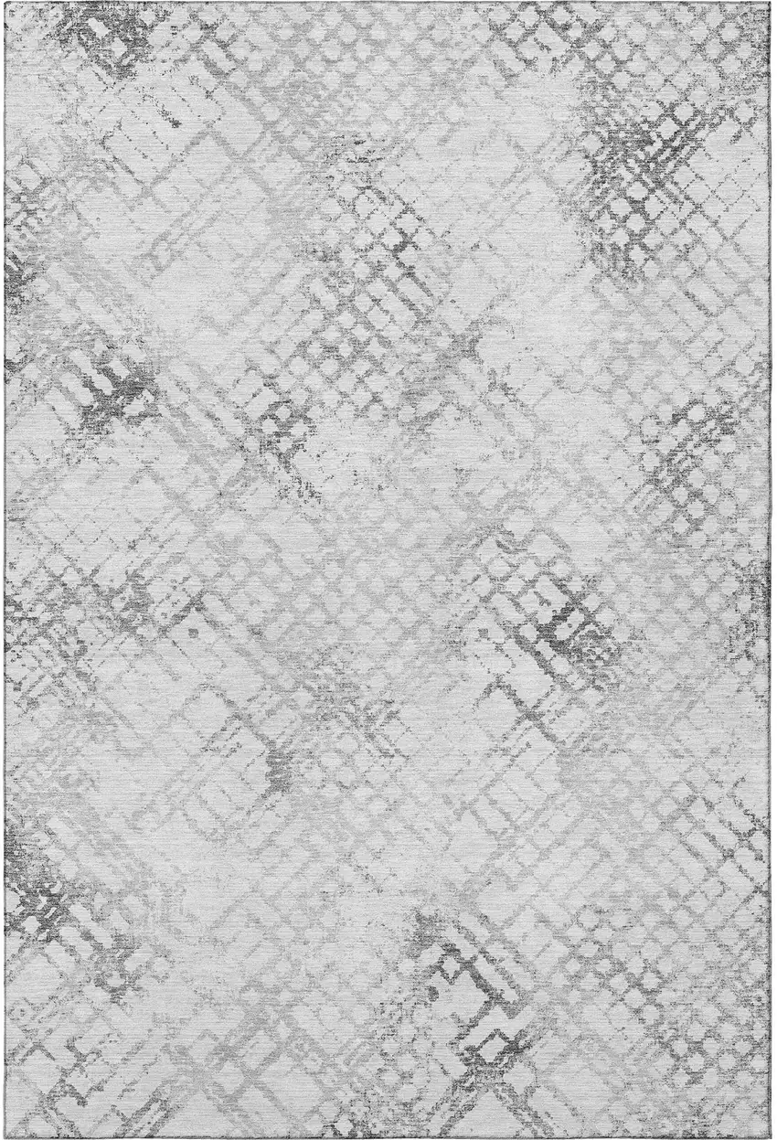 Gray And Silver Abstract Geometric Washable Area Rug With UV Protection Photo 4