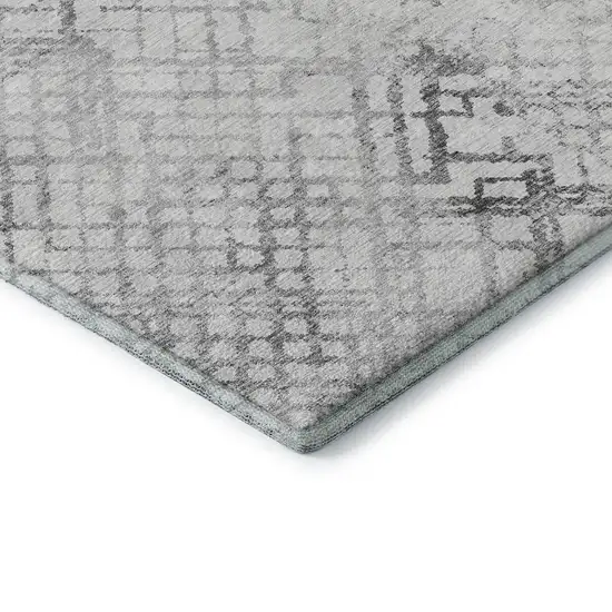 Gray And Silver Abstract Geometric Washable Area Rug With UV Protection Photo 8