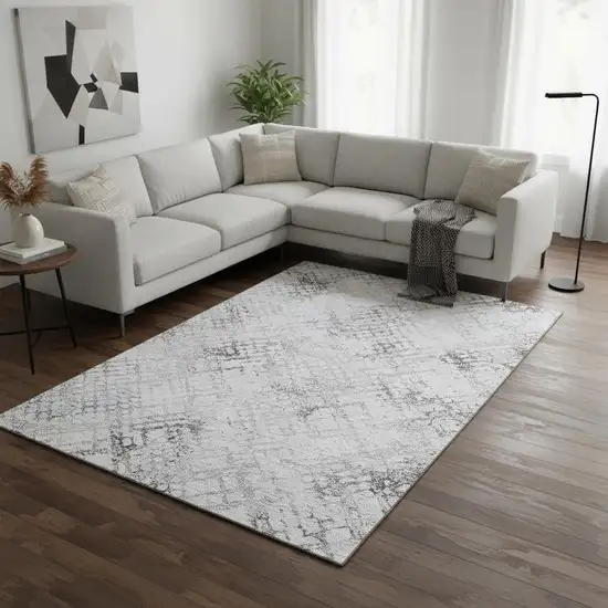 Gray And Silver Abstract Geometric Washable Area Rug With UV Protection Photo 2