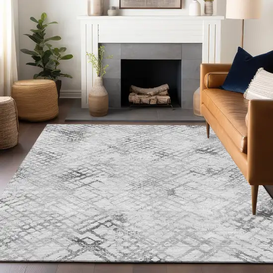 Gray And Silver Abstract Geometric Washable Area Rug With UV Protection Photo 6