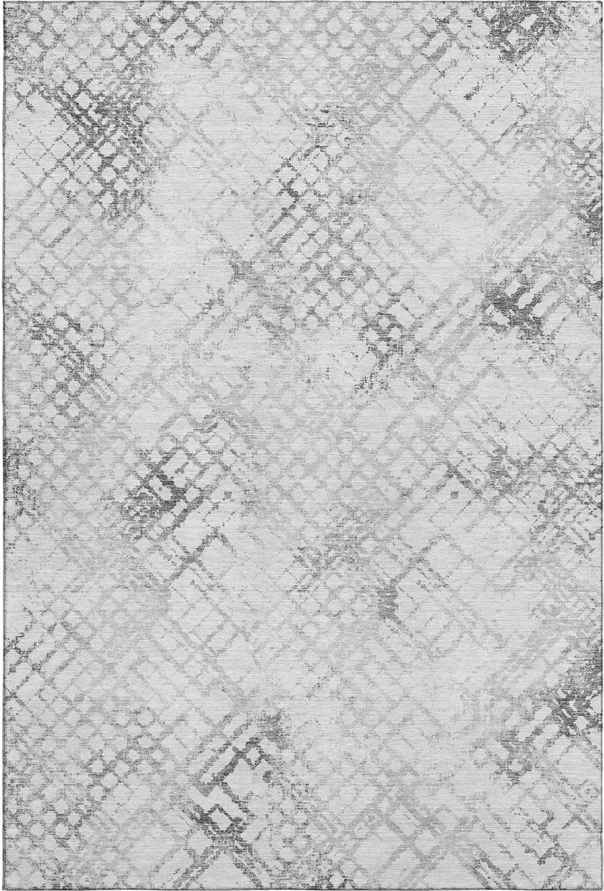 Gray And Silver Abstract Geometric Washable Area Rug With UV Protection Photo 1