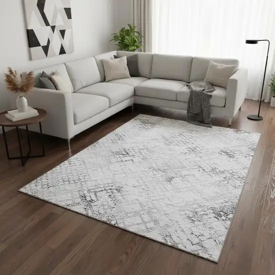 Gray And Silver Abstract Geometric Washable Area Rug With UV Protection Photo 2